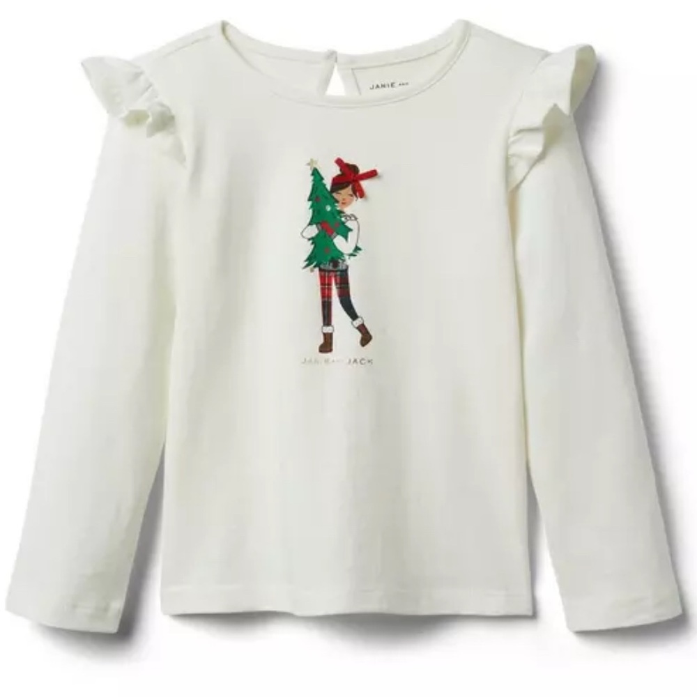 Janie & Jack Girl's Cream Holiday Christmas Tree Girl Tee Shirt 6-12 months NWT
